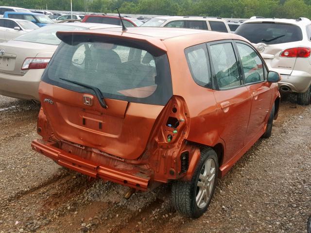 JHMGD38678S003148 - 2008 HONDA FIT SPORT ORANGE photo 4