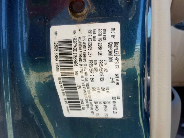 3C8FY4BB11T589880 - 2001 CHRYSLER PT CRUISER TURQUOISE photo 10