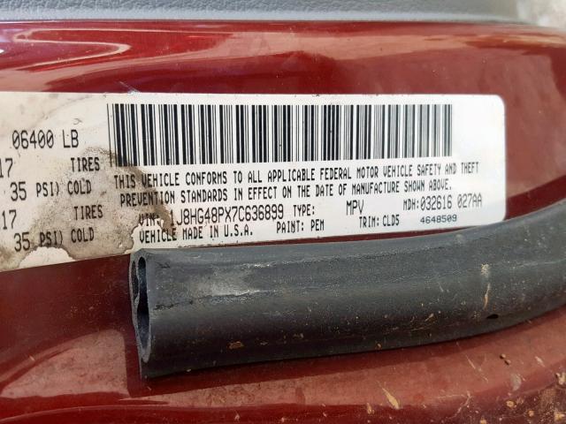 1J8HG48PX7C636899 - 2007 JEEP COMMANDER 栗色 照片 10