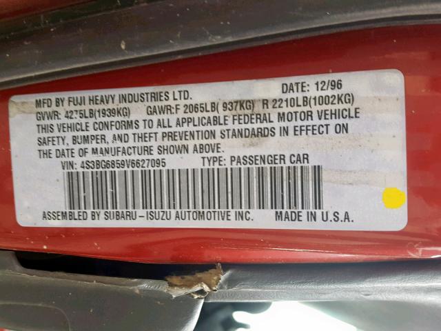 4S3BG6857V7600214 - 1997 SUBARU LEGACY OUT RED photo 10