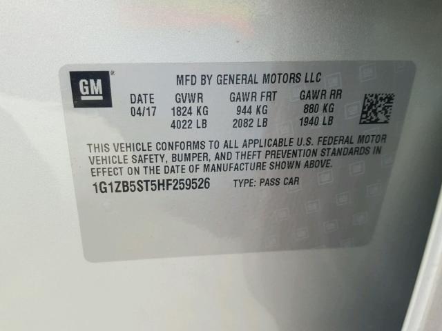 1G1ZB5ST5HF259526 - 2017 CHEVROLET MALIBU LS 银色 照片 10