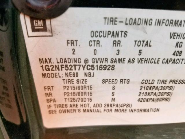 1G2NF52T7YC516928 - 2000 PONTIAC GRAND AM S GREEN photo 10