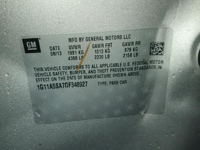 1G11A5SA7DF348927 - 2013 CHEVROLET MALIBU LS Gümüş foto 10