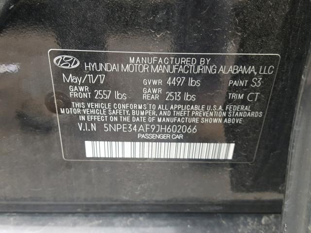 5NPE34AF9JH602066 - 2018 HYUNDAI SONATA SPO BLACK photo 10