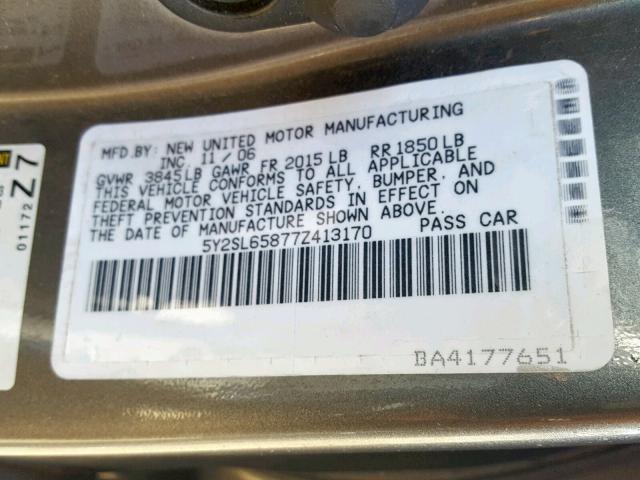 5Y2SL65877Z413170 - 2007 PONTIAC VIBE CHARCOAL photo 10