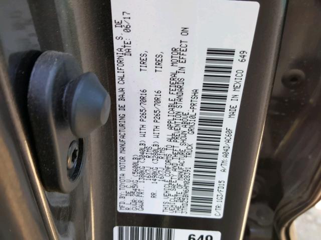 3TMDZ5BN6HM028391 - 2017 TOYOTA TACOMA DOU GRAY photo 10
