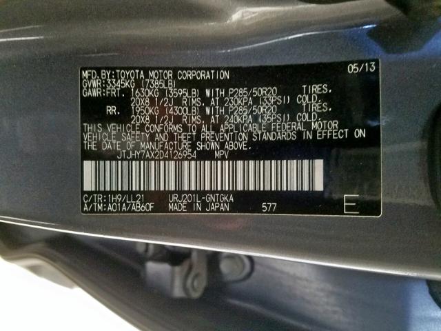 JTJHY7AX2D4126954 - 2013 LEXUS LX 570 GRAY photo 10