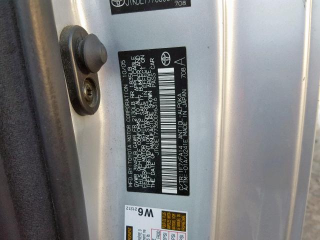 JTKDE177360096316 - 2006 TOYOTA SCION TC ვერცხლისფერი ფოტო 10