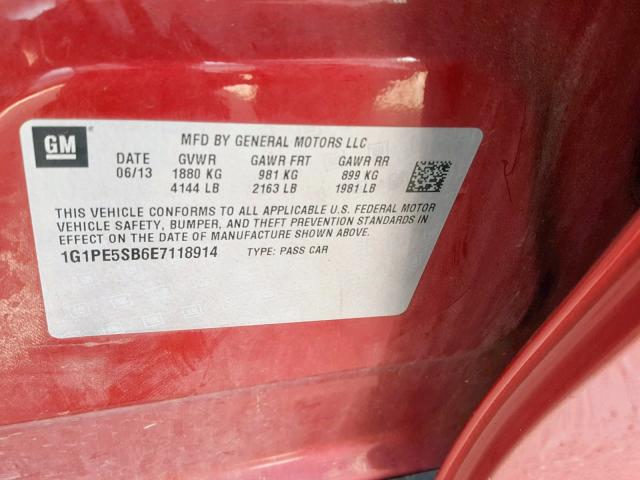 1G1PE5SB6E7118914 - 2014 CHEVROLET CRUZE LT RED photo 10