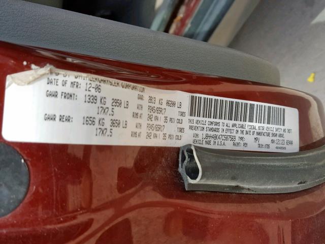 1J8HH48K47C587569 - 2007 JEEP COMMANDER MAROON photo 10