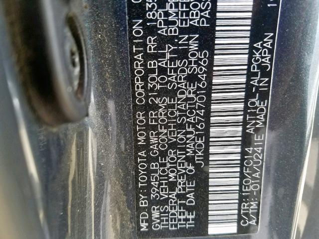 JTKDE167470164965 - 2007 TOYOTA SCION TC ნაცრისფერი ფოტო 10