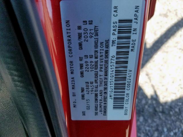 JM1GJ1T51G1415776 - 2016 MAZDA 6 TOURING RED photo 10