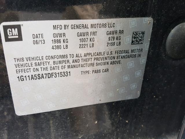 1G11A5SA7DF315331 - 2013 CHEVROLET MALIBU LS BLACK photo 10