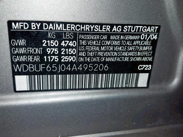 WDBUF65J04A495206 - 2004 MERCEDES-BENZ E 320 GOLD photo 10