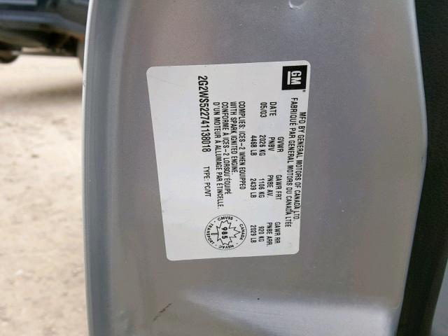 2G2WS522741138018 - 2004 PONTIAC GRAND PRIX SILVER photo 10