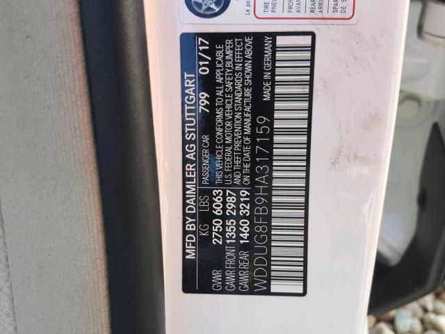 WDDUG8FB9HA317159 - 2017 MERCEDES-BENZ S 550 4MAT WHITE photo 10