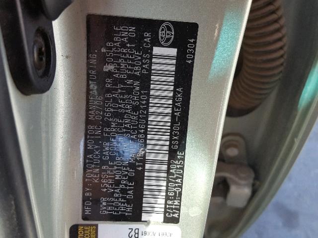 4T1BK36B46U121401 - 2006 TOYOTA AVALON XL GREEN photo 10