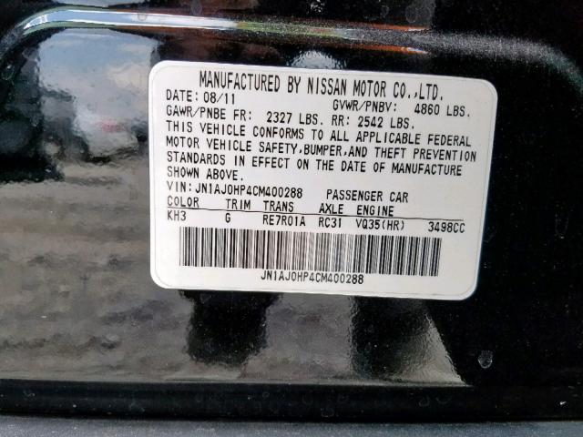 JN1AJ0HP4CM400288 - 2012 INFINITI EX35 BASE BLACK photo 10