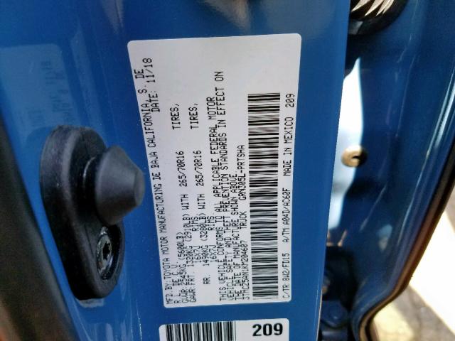 3TMCZ5AN1KM204607 - 2019 TOYOTA TACOMA DOU BLUE photo 10