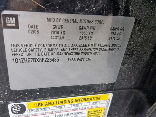 1G1ZH57BX8F225435 - 2008 CHEVROLET MALIBU 1LT 黑色 照片 10