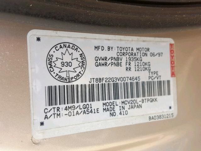 JT8BF22G3V0074645 - 1997 LEXUS ES 300 BROWN photo 10