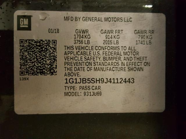 1G1JB5SH9J4112443 - 2018 CHEVROLET SONIC LS 绿色 照片 10