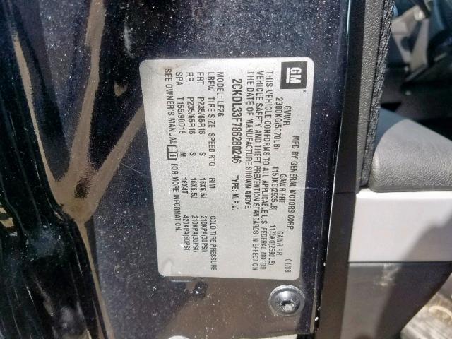 2CKDL33F786280246 - 2008 PONTIAC TORRENT BLACK photo 10