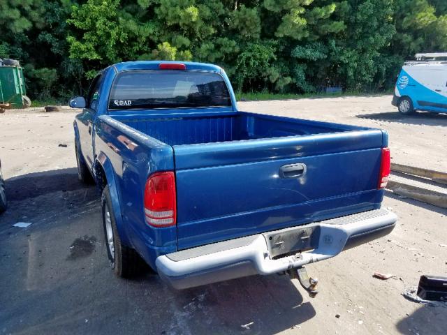 1D7FL16X43S200387 - 2003 DODGE DAKOTA SXT BLUE photo 3