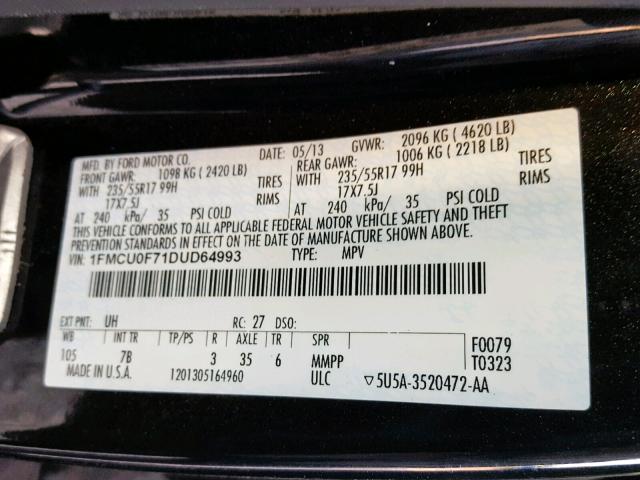 1FMCU0F71DUD64993 - 2013 FORD ESCAPE S BLACK photo 10