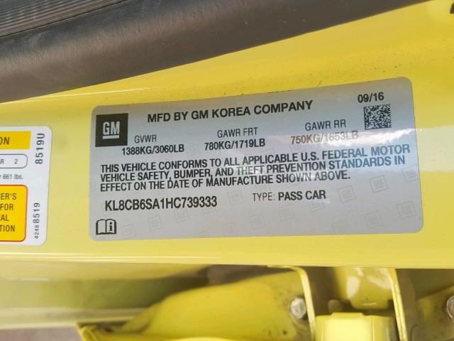 KL8CB6SA1HC739333 - 2017 CHEVROLET SPARK LS YELLOW photo 10