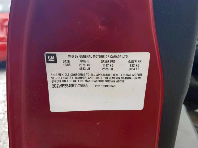 2G2WR554061179635 - 2006 PONTIAC GRAND PRIX MAROON photo 10