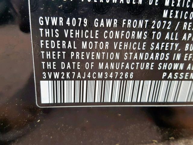 3VW2K7AJ4CM347266 - 2012 VOLKSWAGEN JETTA BASE BLACK photo 10