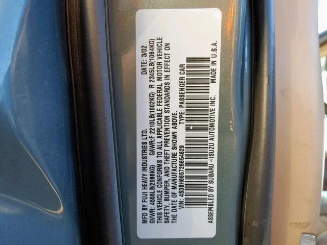 4S3BH665726654629 - 2002 SUBARU LEGACY OUT GREEN photo 10