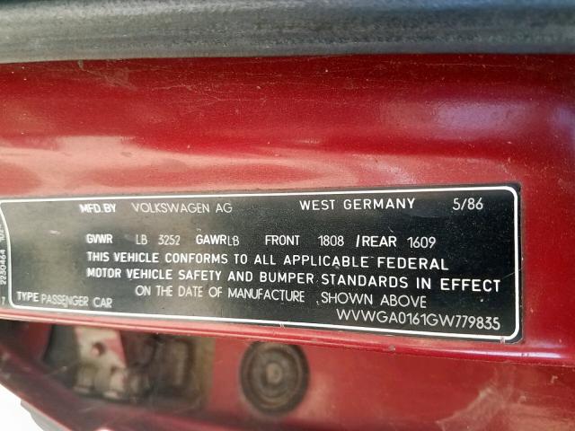 WVWGA0161GW779835 - 1986 VOLKSWAGEN JETTA DELU RED photo 10