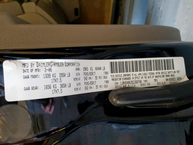 1J8HG48K26C268706 - 2006 JEEP COMMANDER BLACK photo 10