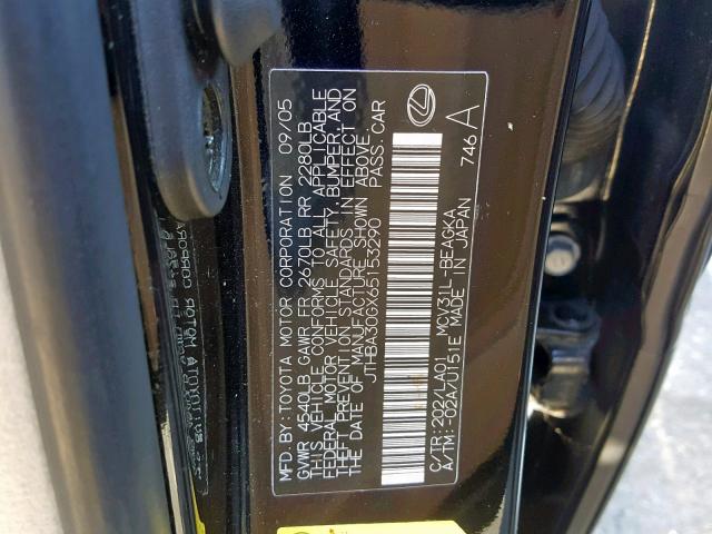 JTHBA30GX65153290 - 2006 LEXUS ES 330 BLACK photo 10