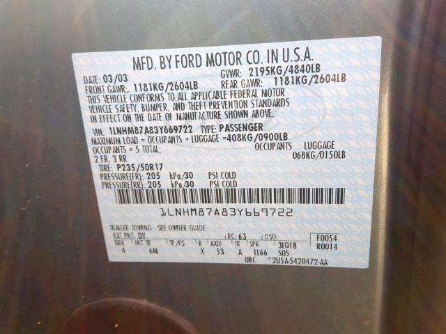 1LNHM87A83Y669722 - 2003 LINCOLN LS მწვანე ფოტო 10