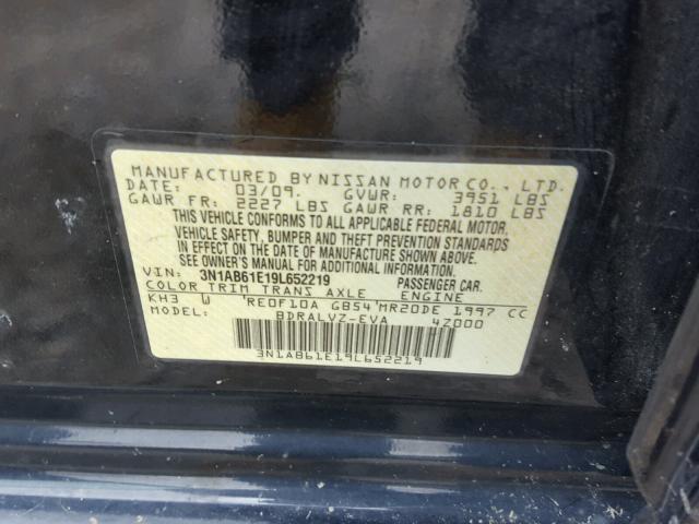 3N1AB61E19L652219 - 2009 NISSAN SENTRA 2.0 BLACK photo 10