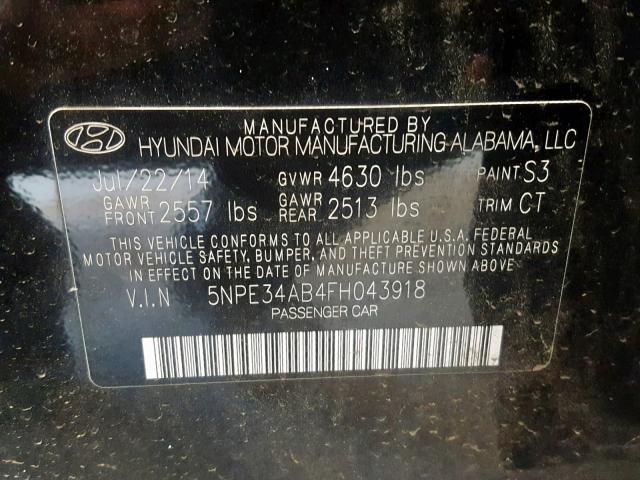 5NPE34AB4FH043918 - 2015 HYUNDAI SONATA SPO BLACK photo 10