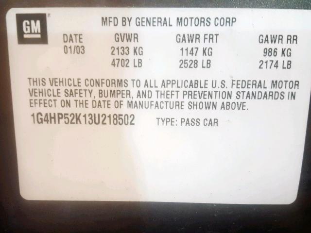 1G4HP52K13U218502 - 2003 BUICK LESABRE CU BROWN photo 10