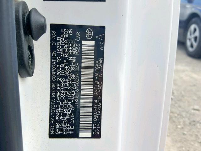 JTKDE167980271446 - 2008 TOYOTA SCION TC თეთრი ფოტო 10