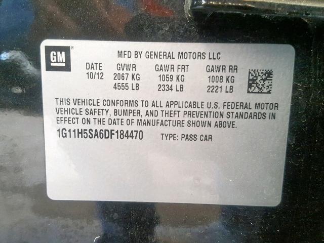 1G11H5SA6DF184470 - 2013 CHEVROLET MALIBU LTZ შავი ფოტო 10