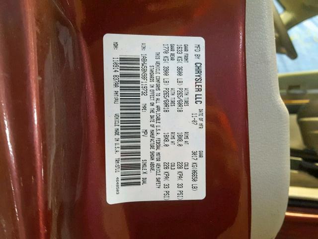 1A8HW58N98F119732 - 2008 CHRYSLER ASPEN LIMI RED photo 10