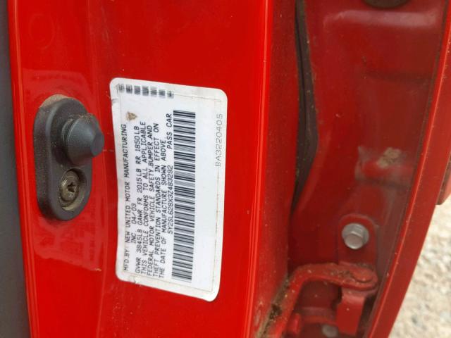 5Y2SL628X3Z483292 - 2003 PONTIAC VIBE RED photo 10