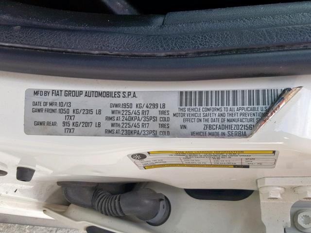 ZFBCFADH1EZ021561 - 2014 FIAT 500L TREKK WHITE photo 10