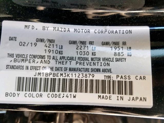 JM1BPBEM3K1123879 - 2019 MAZDA 3 PREMIUM BLACK photo 10