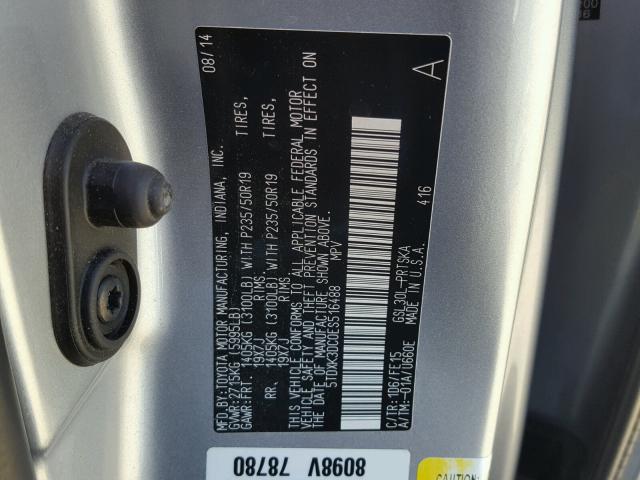 5TDXK3DC0ES516488 - 2014 TOYOTA SIENNA SPO SILVER photo 10