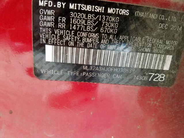 ML32A3HJ0FH038538 - 2015 MITSUBISHI MIRAGE DE RED photo 10