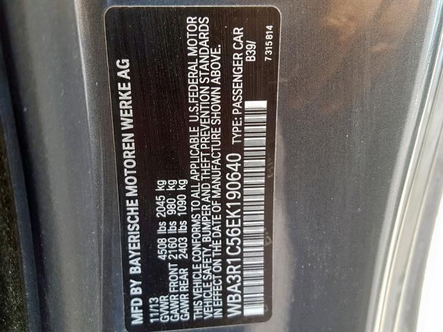 WBA3R1C56EK190640 - 2014 BMW 435 I GRAY photo 10