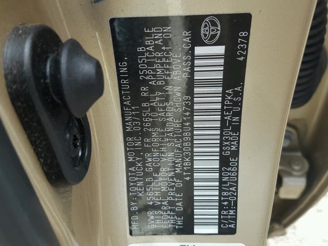 4T1BK3DB9BU414739 - 2011 TOYOTA AVALON BAS Qızıl foto 10